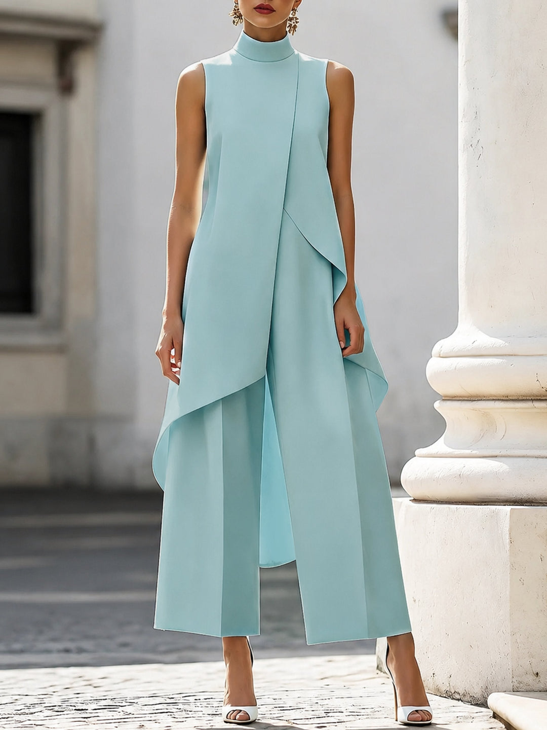 Mia | Women's High Neck Sleeveless Asymmetric Wide-Leg Outfit