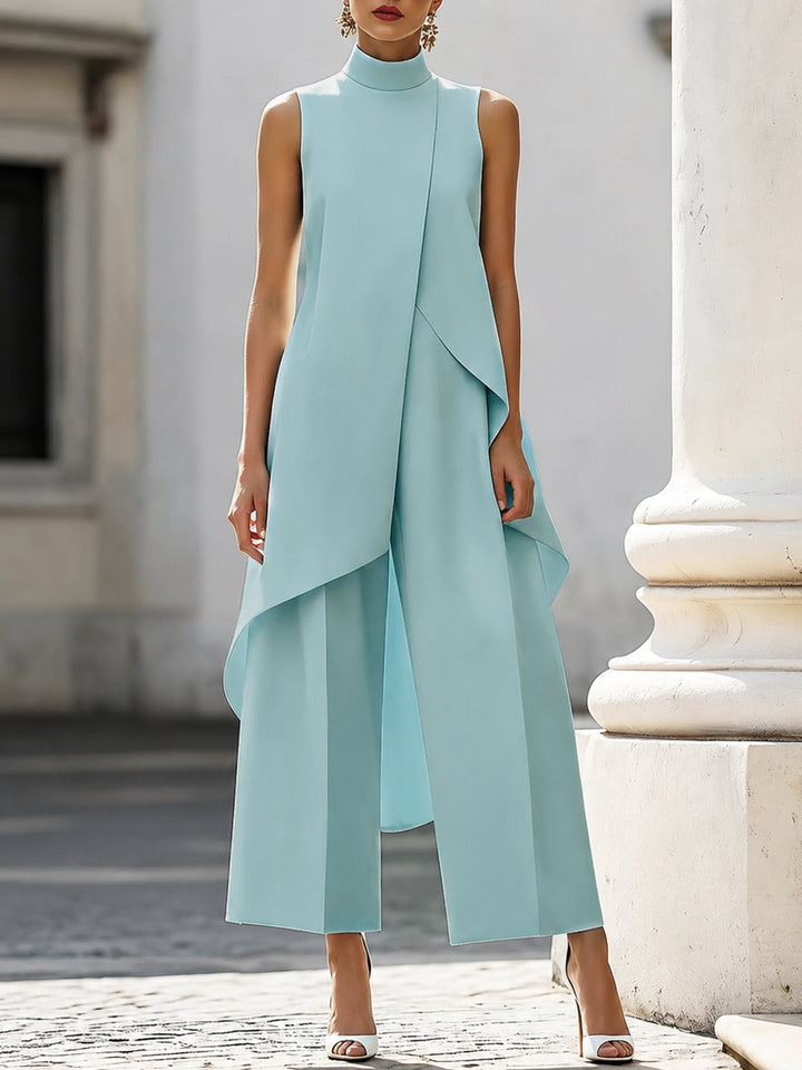 Mia | Women's High Neck Sleeveless Asymmetric Wide-Leg Outfit