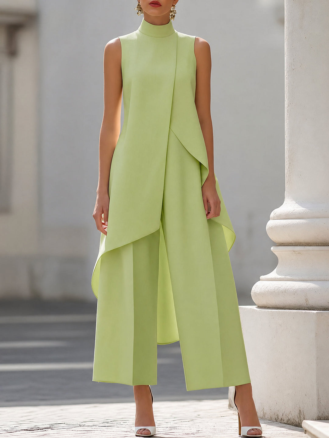 Mia | Women's High Neck Sleeveless Asymmetric Wide-Leg Outfit