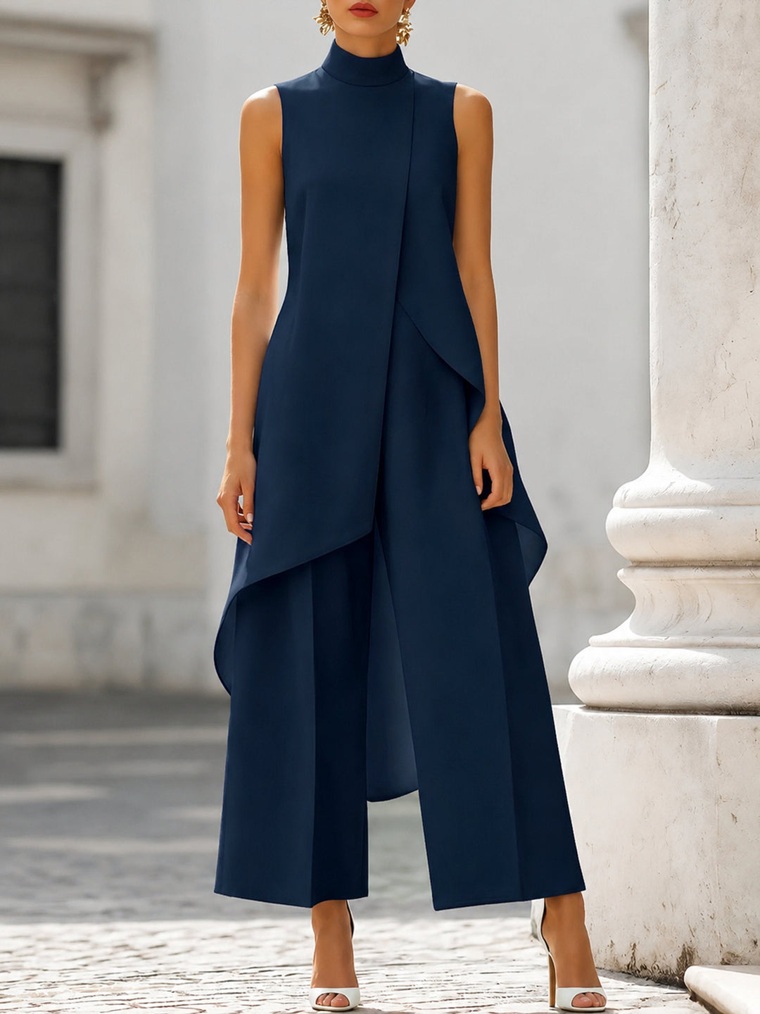 Mia | Women's High Neck Sleeveless Asymmetric Wide-Leg Outfit