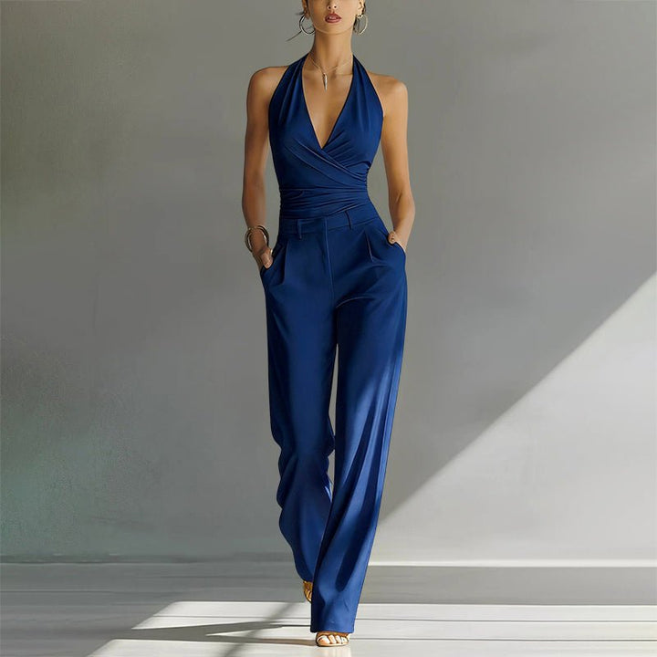 Ivy | Tuta da donna a vita alta con collo all'americana e pantaloni larghi