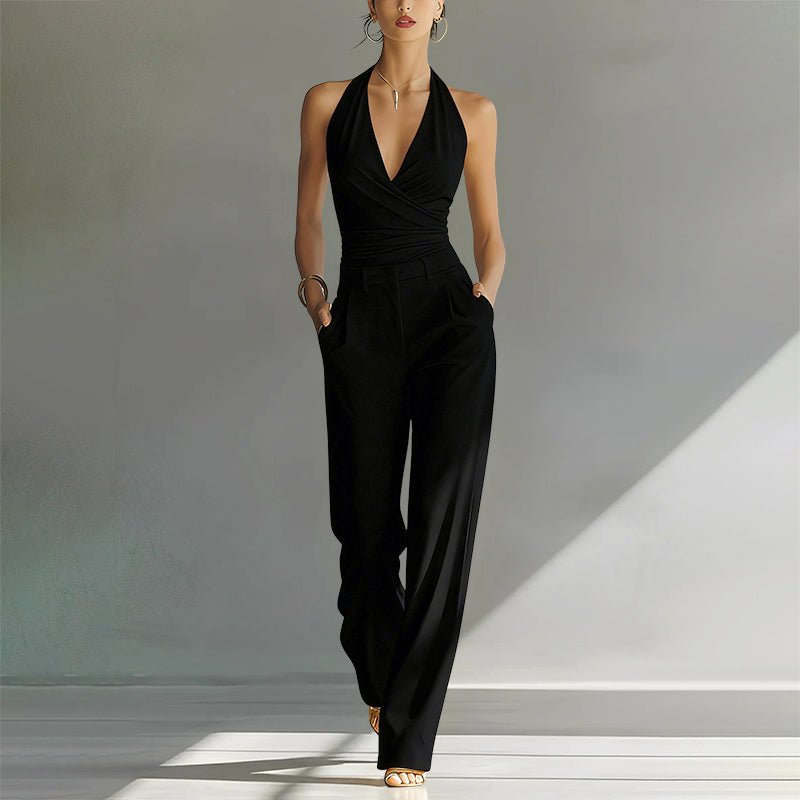 Ivy | Tuta da donna a vita alta con collo all'americana e pantaloni larghi