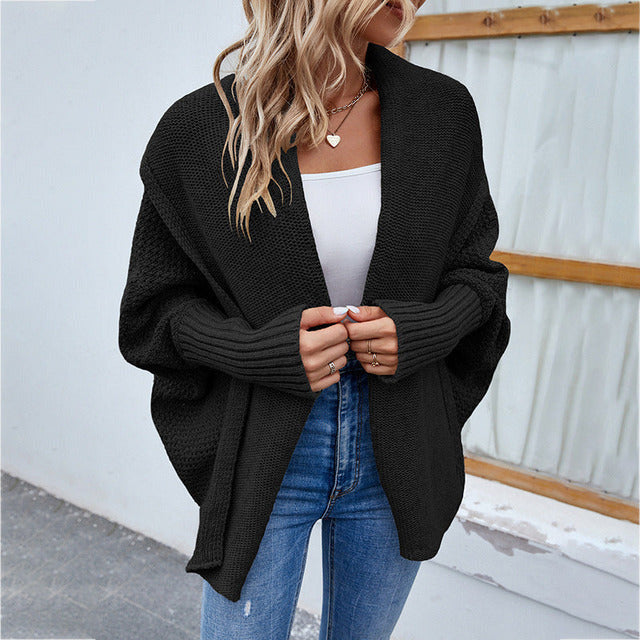 Cárdigan de punto extragrande con cuello de chal para mujer