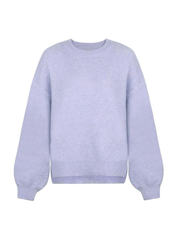 Women's Knit Crewneck Sweater with Drop Shoulders & Side Slits