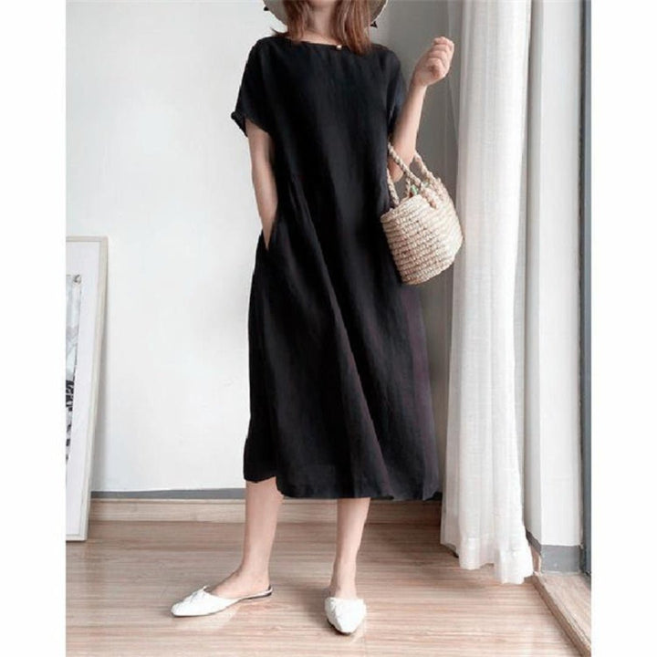 Rosie | Women's Linen Short Sleeve Midi Dress for Summer Style