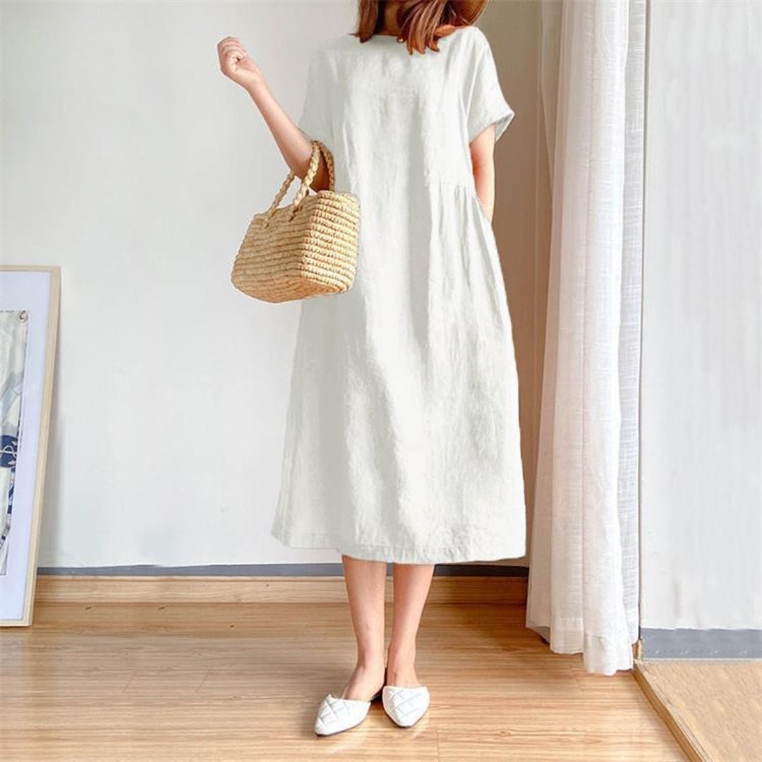 Rosie | Women's Linen Short Sleeve Midi Dress for Summer Style