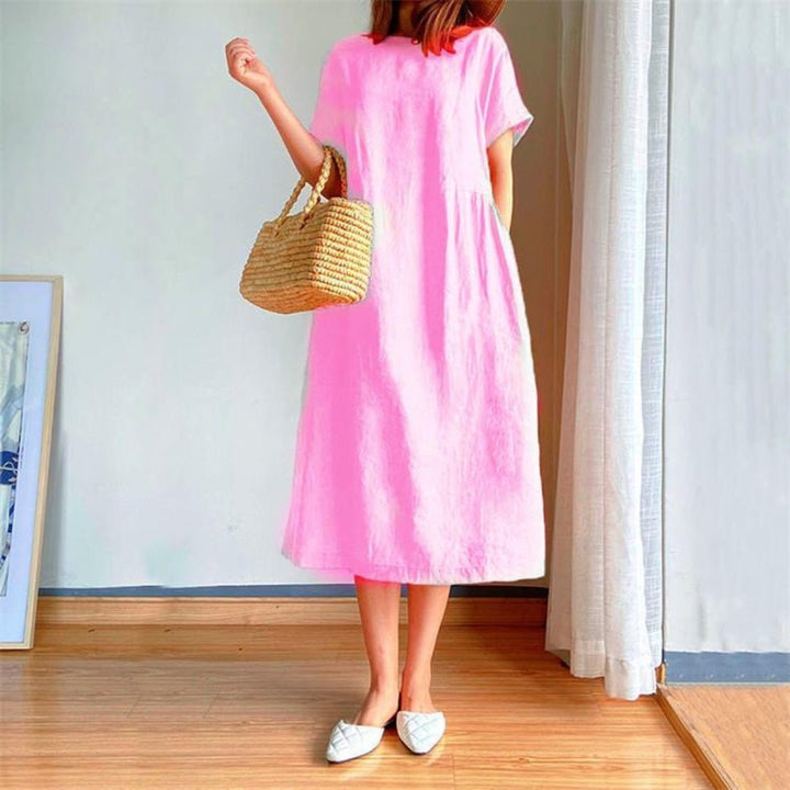 Rosie | Women's Linen Short Sleeve Midi Dress for Summer Style