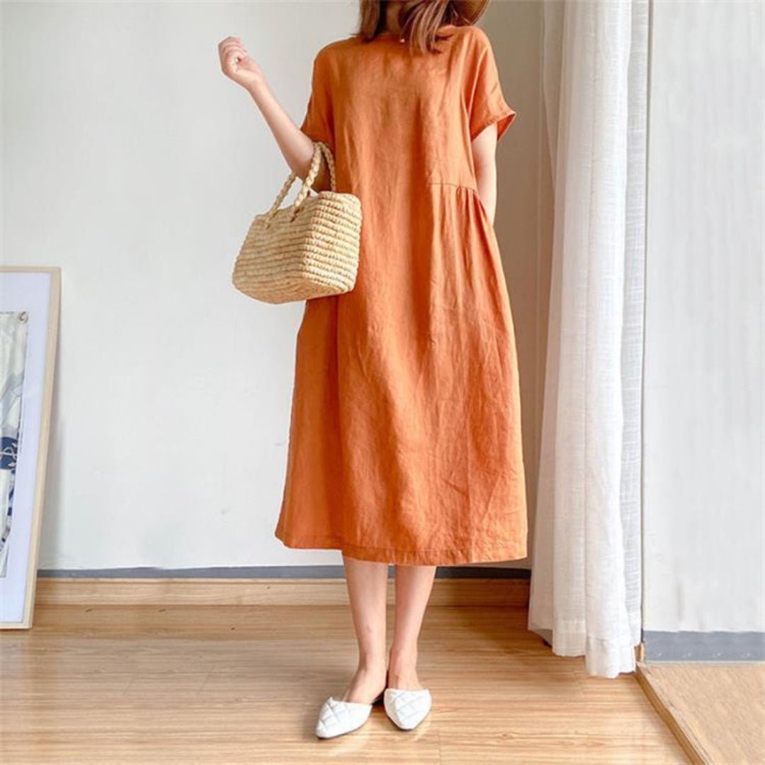 Rosie | Women's Linen Short Sleeve Midi Dress for Summer Style