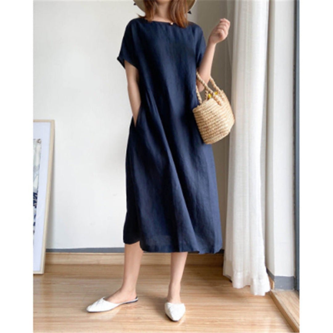 Rosie | Women's Linen Short Sleeve Midi Dress for Summer Style
