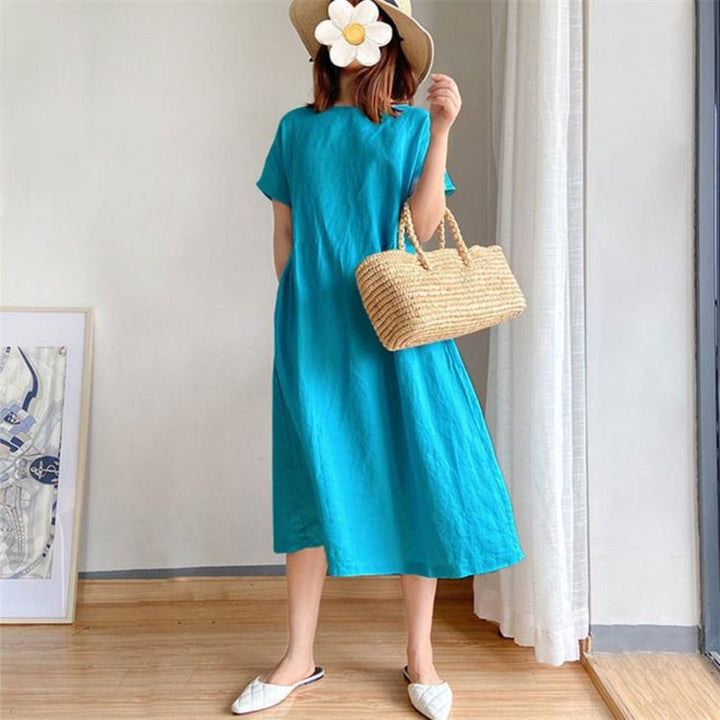 Rosie | Women's Linen Short Sleeve Midi Dress for Summer Style