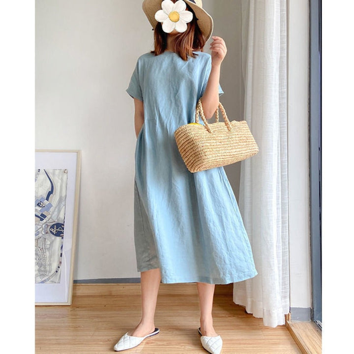 Rosie | Women's Linen Short Sleeve Midi Dress for Summer Style