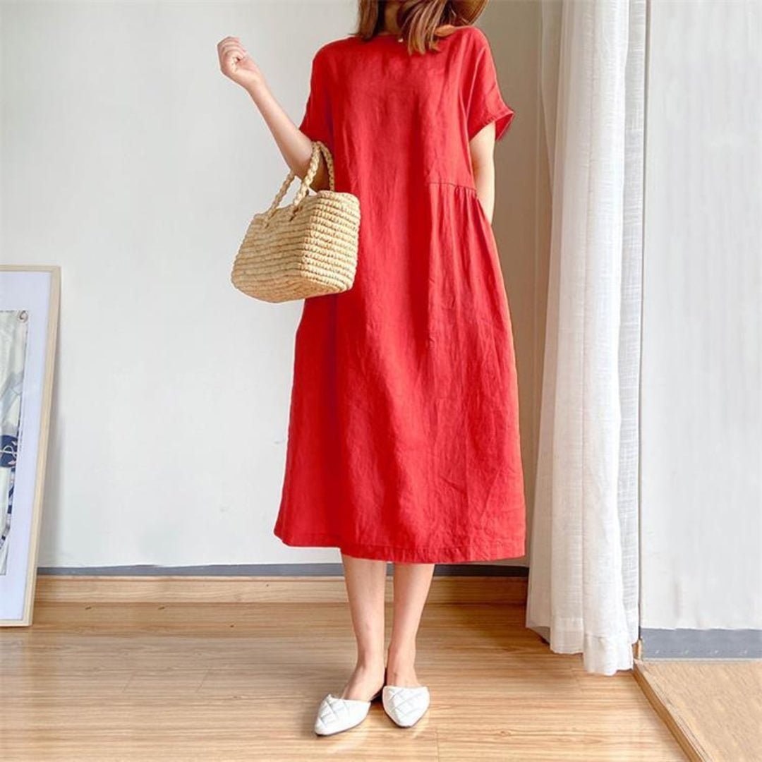 Rosie | Women's Linen Short Sleeve Midi Dress for Summer Style