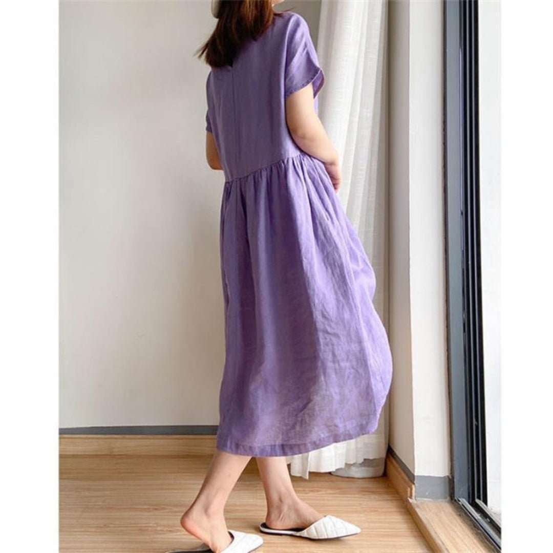 Rosie | Women's Linen Short Sleeve Midi Dress for Summer Style