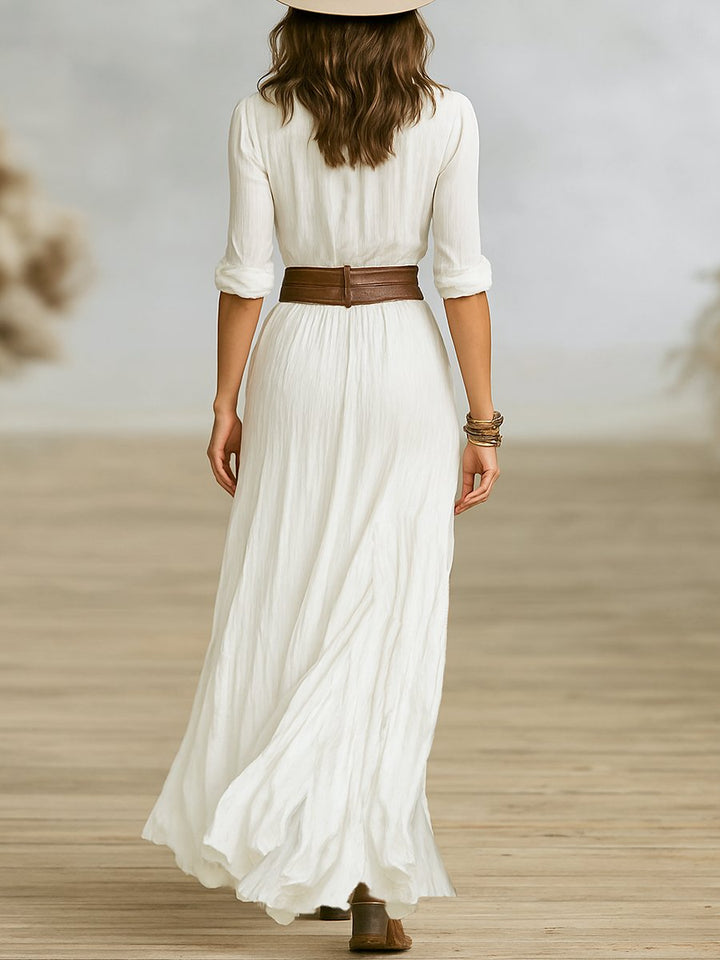 Sophie | Vestido maxi plisado para mujer con botones y mangas largas