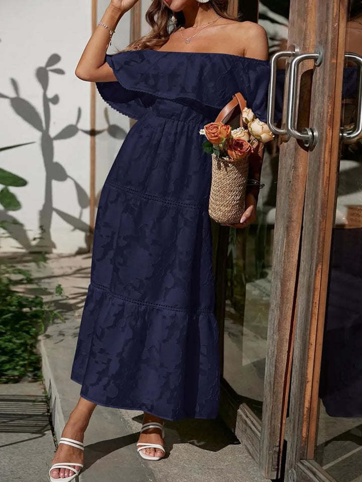 Morgan | Robe maxi à volants et épaules dénudées pour femmes, idéale pour les mariages