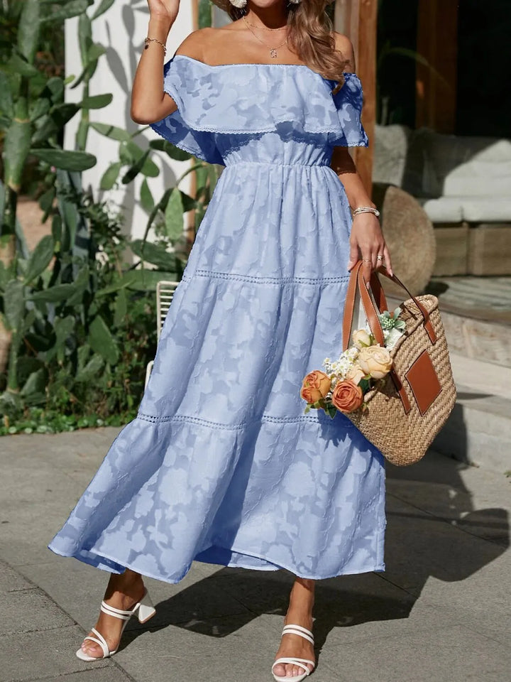 Morgan | Robe maxi à volants et épaules dénudées pour femmes, idéale pour les mariages