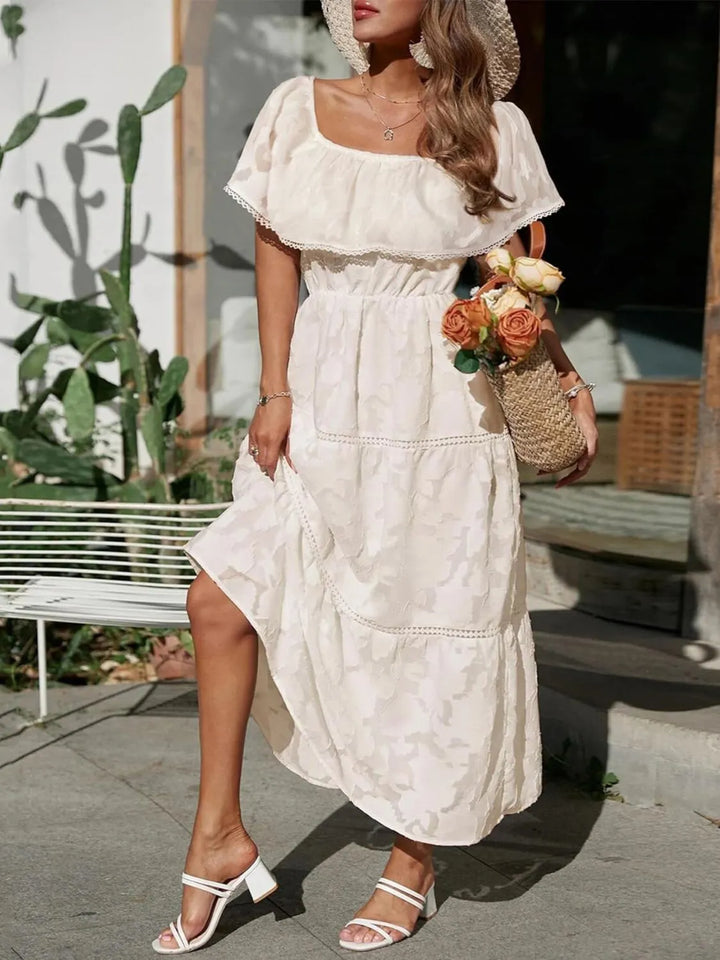 Morgan | Robe maxi à volants et épaules dénudées pour femmes, idéale pour les mariages
