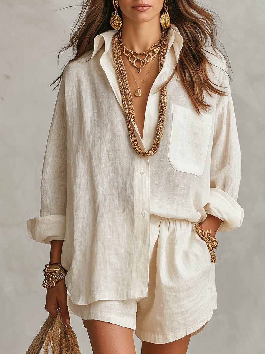 Florence | Women's Oversized Linen Button-Up Shirt & Shorts Set
