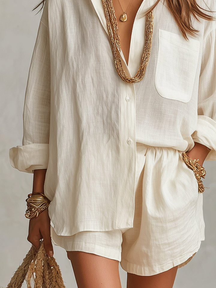 Florence | Women's Oversized Linen Button-Up Shirt & Shorts Set