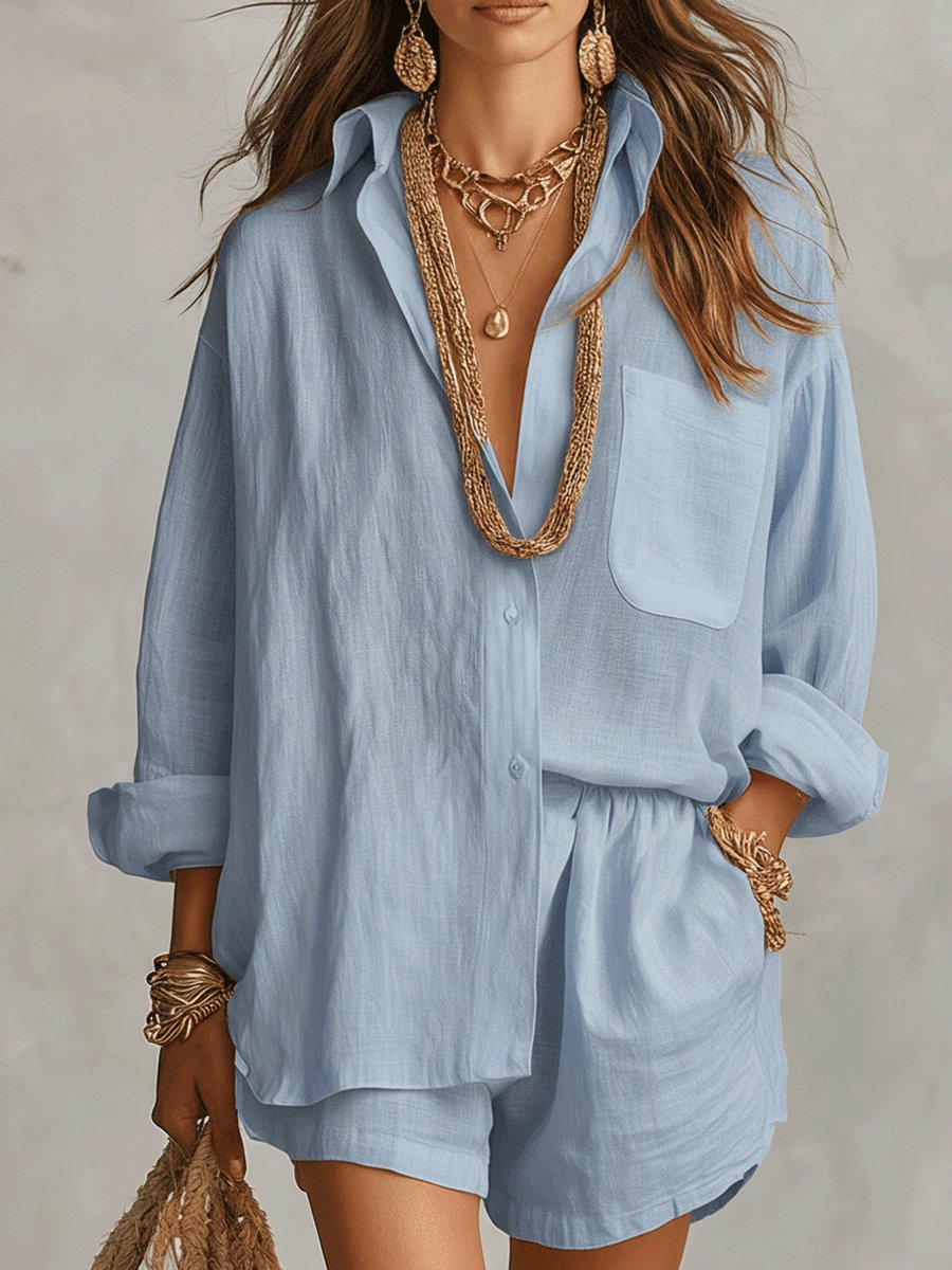 Florence | Women's Oversized Linen Button-Up Shirt & Shorts Set