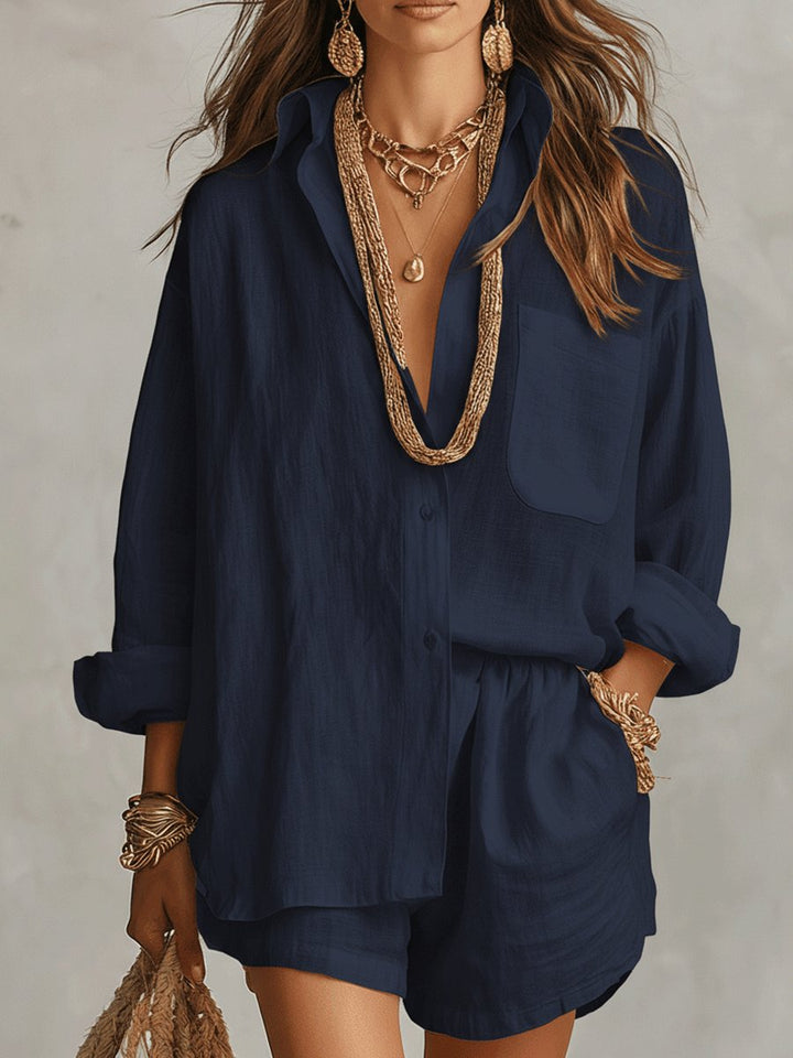Florence | Women's Oversized Linen Button-Up Shirt & Shorts Set