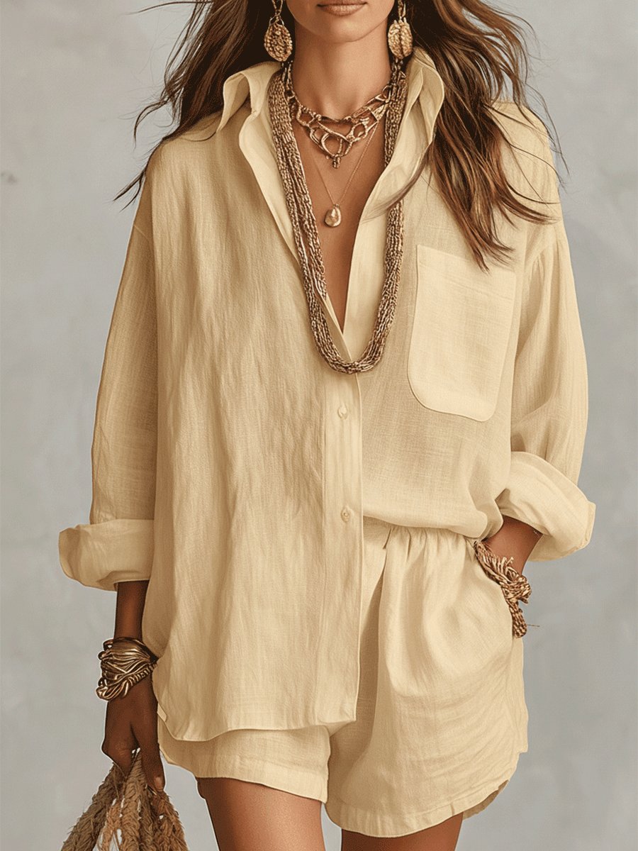 Florence | Women's Oversized Linen Button-Up Shirt & Shorts Set