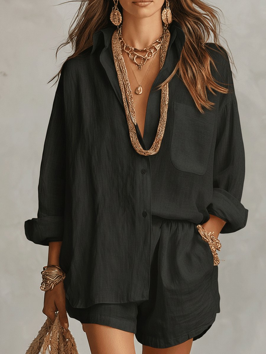 Florence | Women's Oversized Linen Button-Up Shirt & Shorts Set