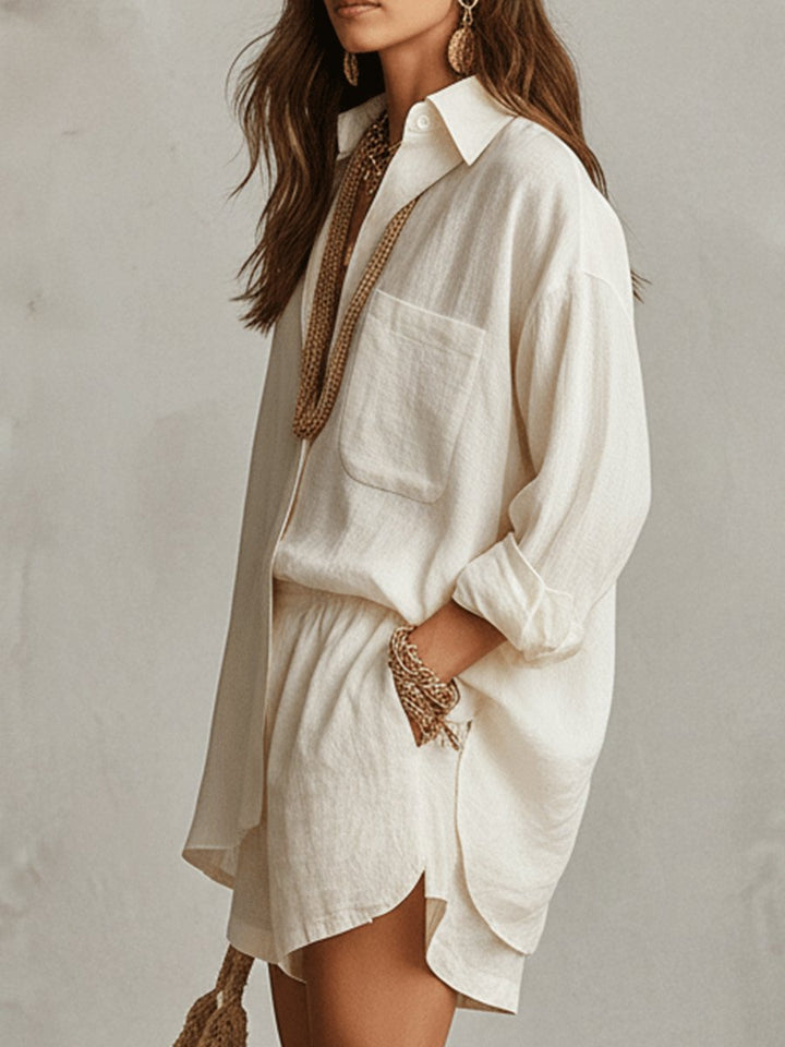 Florence | Women's Oversized Linen Button-Up Shirt & Shorts Set