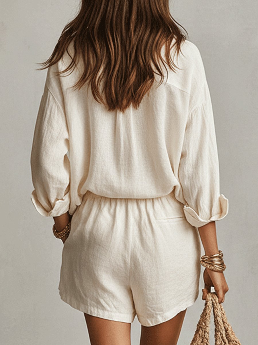 Florence | Women's Oversized Linen Button-Up Shirt & Shorts Set