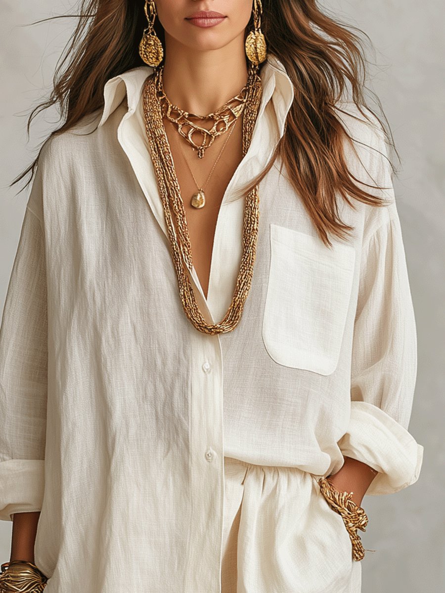 Florence | Women's Oversized Linen Button-Up Shirt & Shorts Set