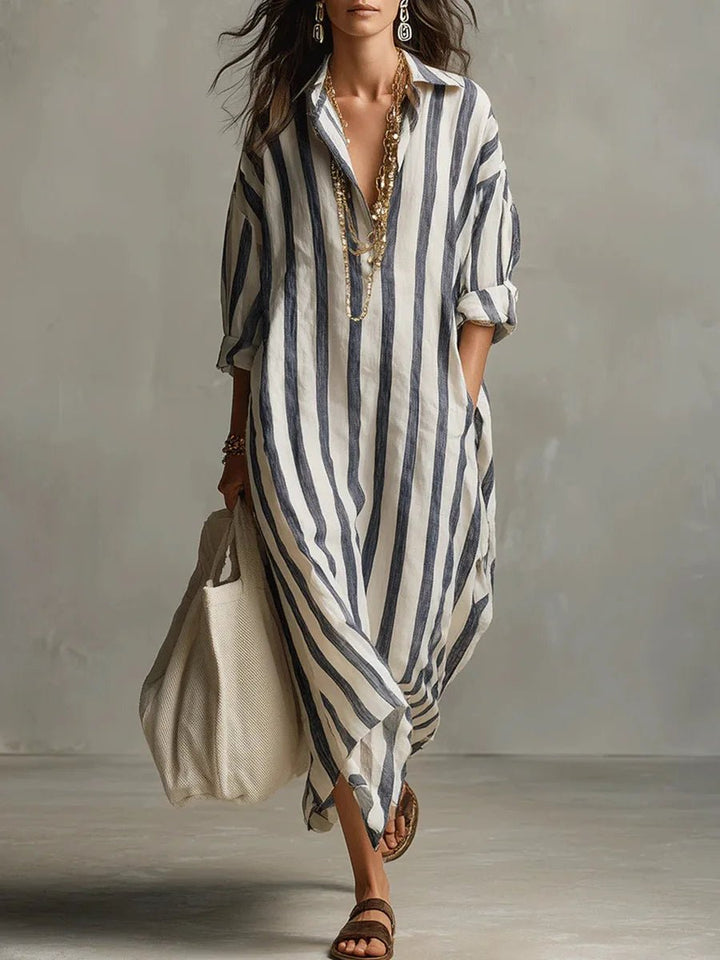 Florence | Kvinders Oversized Stribet Linned Maxi Kjole