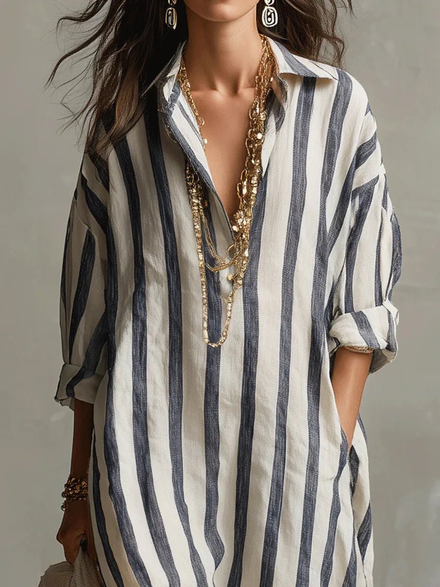 Florence | Kvinders Oversized Stribet Linned Maxi Kjole