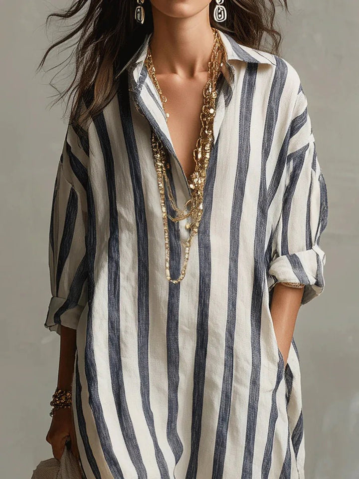 Florence | Kvinders Oversized Stribet Linned Maxi Kjole