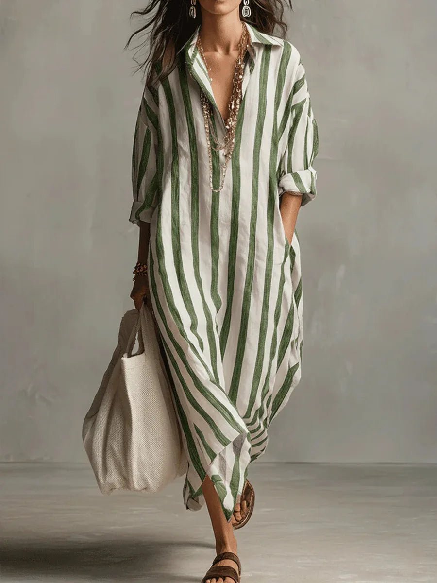 Florence | Kvinders Oversized Stribet Linned Maxi Kjole