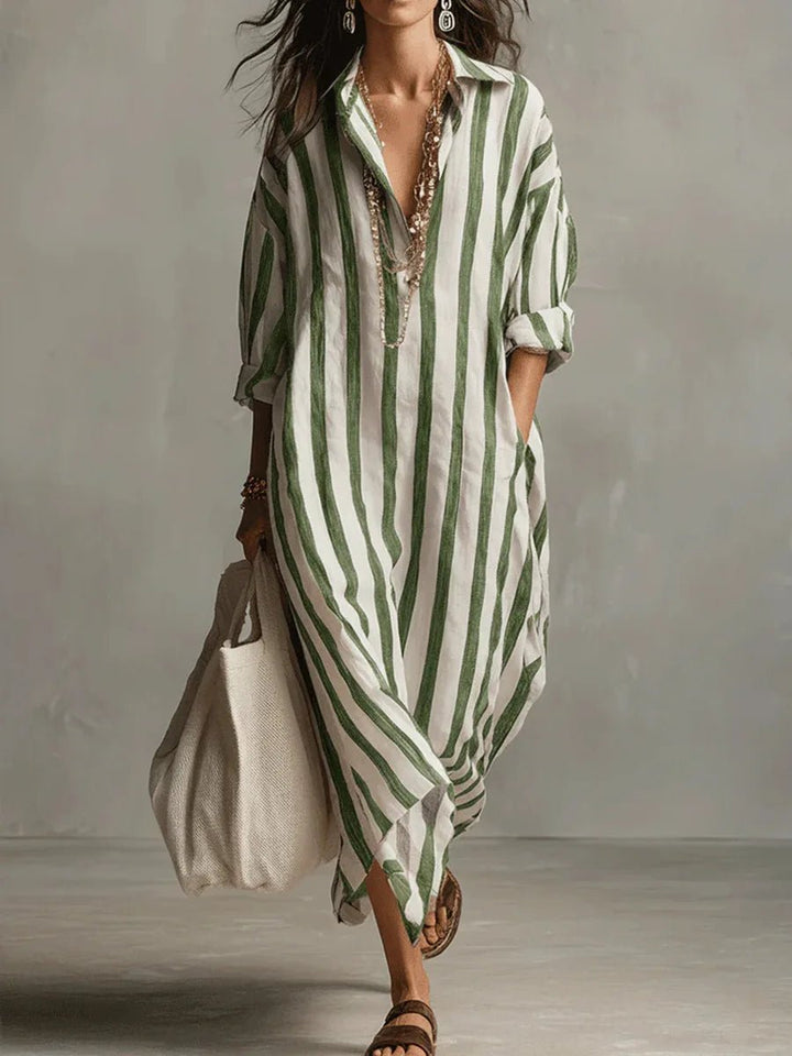 Florence | Kvinders Oversized Stribet Linned Maxi Kjole