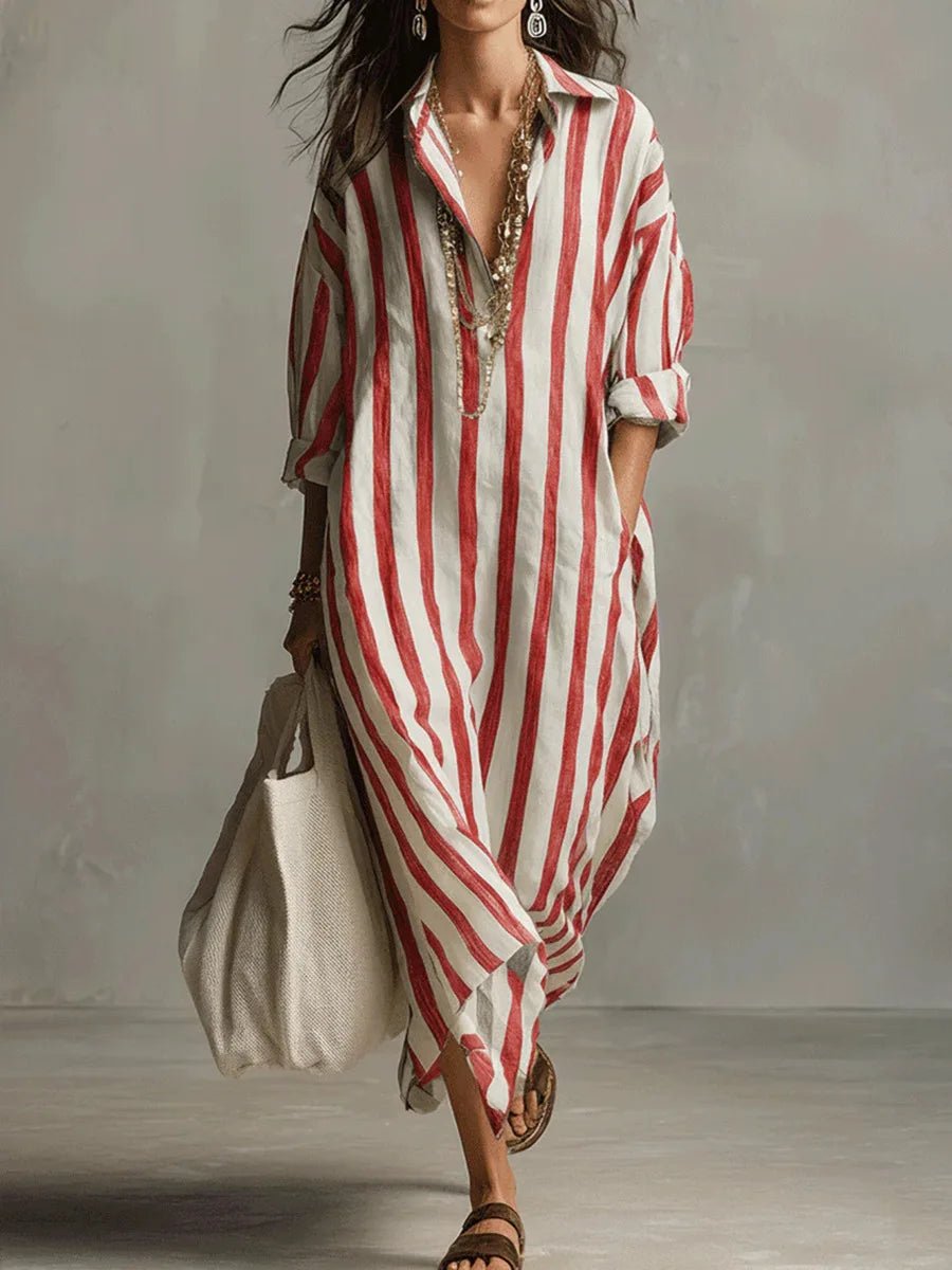 Florence | Kvinders Oversized Stribet Linned Maxi Kjole