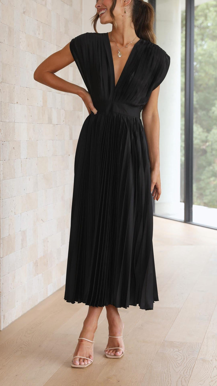Nicole | Vestido midi plisado con escote en V para mujer, ideal para invitadas de boda