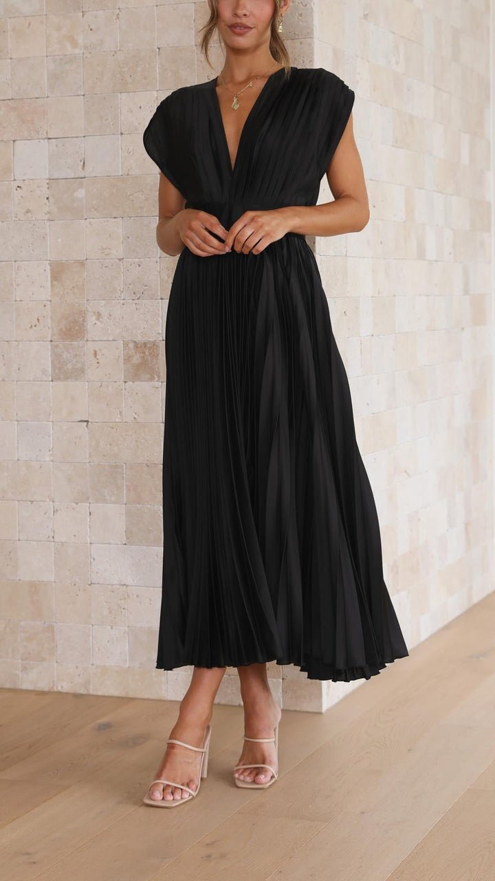 Nicole | Vestido midi plisado con escote en V para mujer, ideal para invitadas de boda