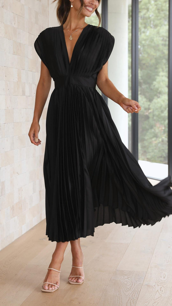 Nicole | Vestido midi plisado con escote en V para mujer, ideal para invitadas de boda