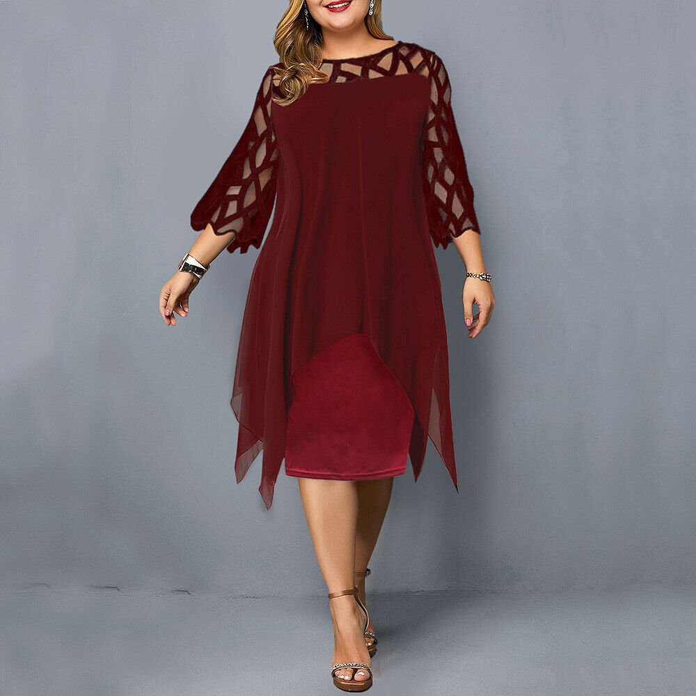 Mia | Vestido midi asimétrico con encaje para mujer talla grande