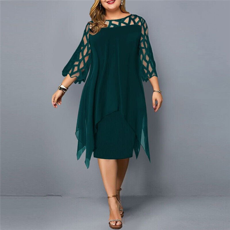 Mia | Vestido midi asimétrico con encaje para mujer talla grande