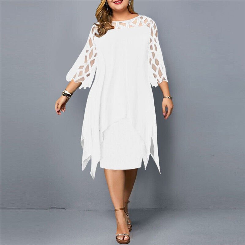 Mia | Vestido midi asimétrico con encaje para mujer talla grande