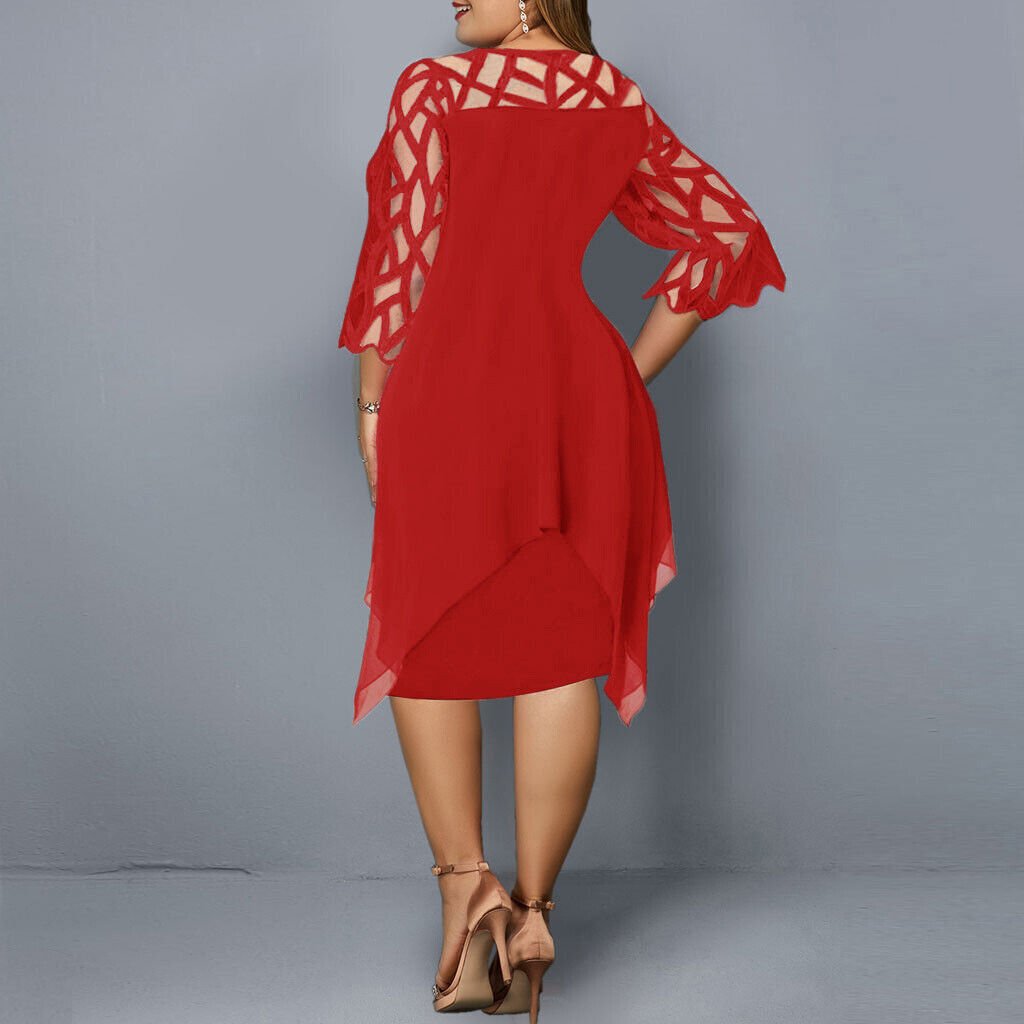 Mia | Vestido midi asimétrico con encaje para mujer talla grande