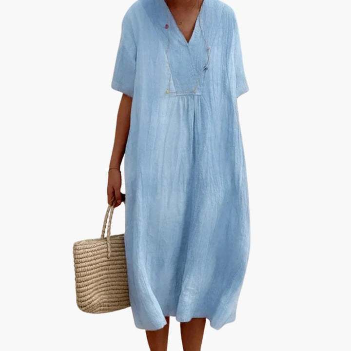 Willow | Locker sitzendes Leinen-Midikleid mit V-Ausschnitt für Damen