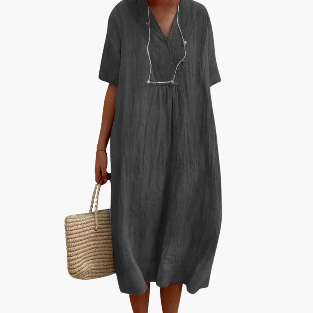 Willow | Locker sitzendes Leinen-Midikleid mit V-Ausschnitt für Damen