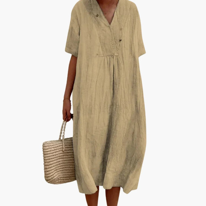 Willow | Locker sitzendes Leinen-Midikleid mit V-Ausschnitt für Damen