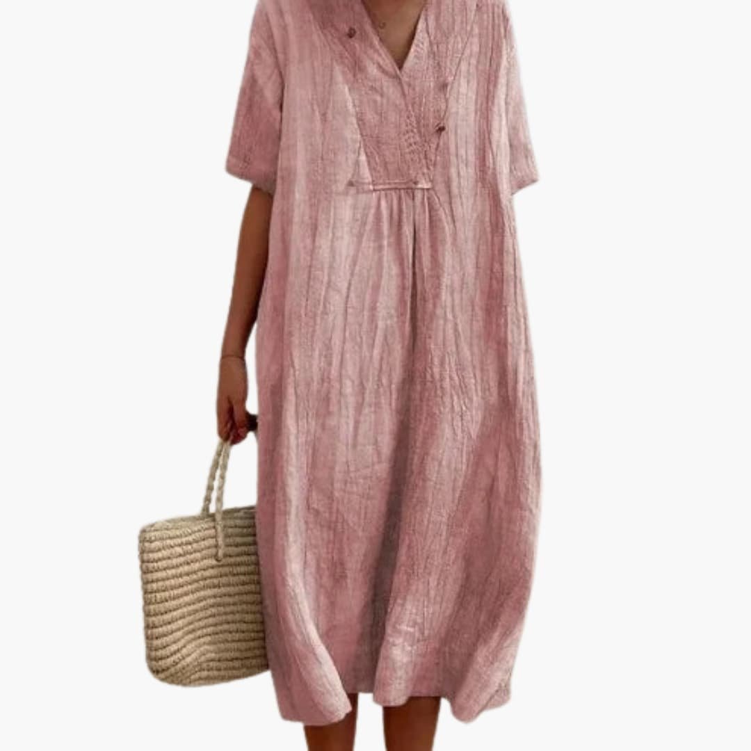 Willow | Locker sitzendes Leinen-Midikleid mit V-Ausschnitt für Damen