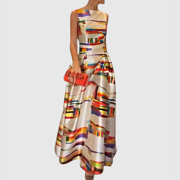 Amelia | Dame Satin Maxi-kjole uden ærmer med abstrakt print