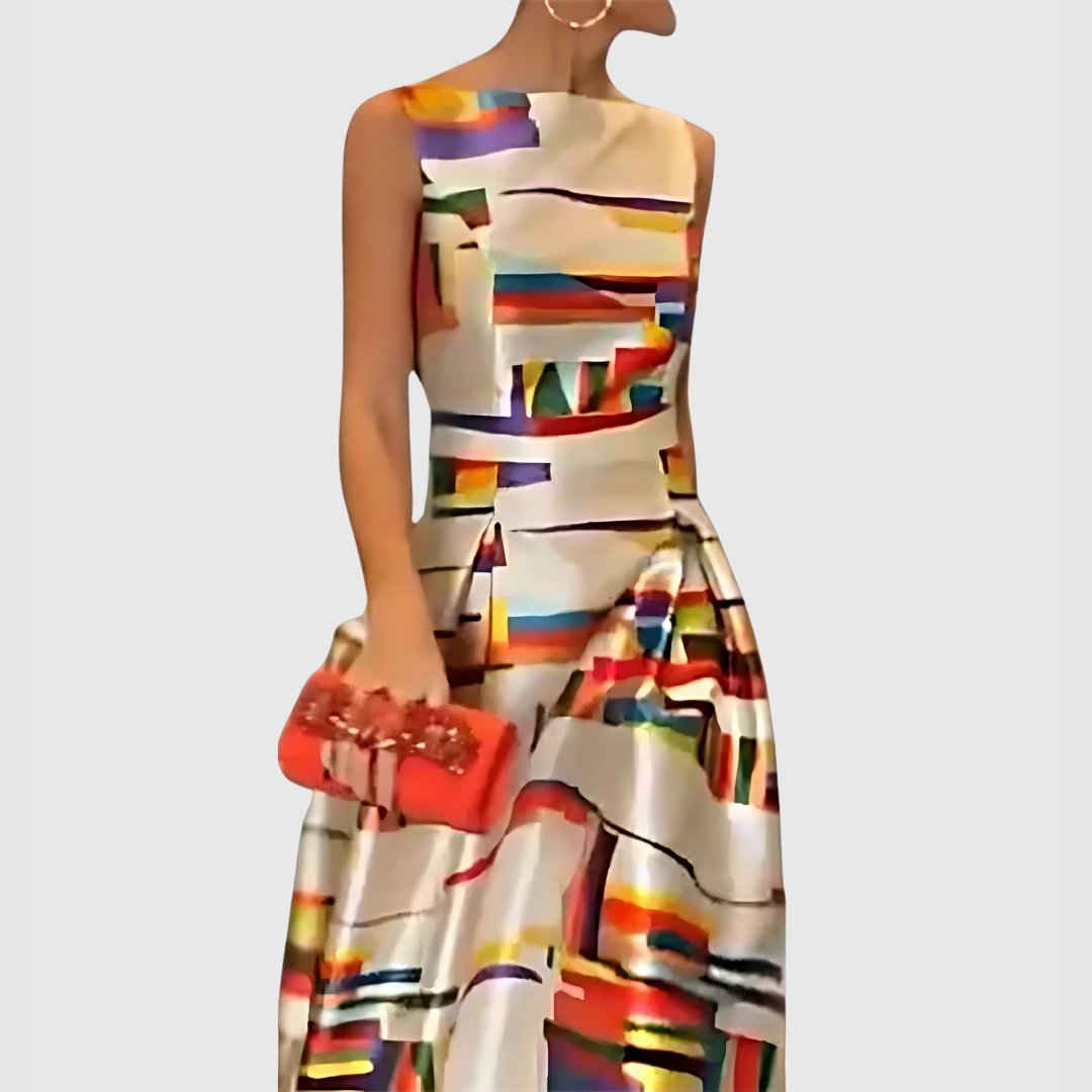 Amelia | Dame Satin Maxi-kjole uden ærmer med abstrakt print