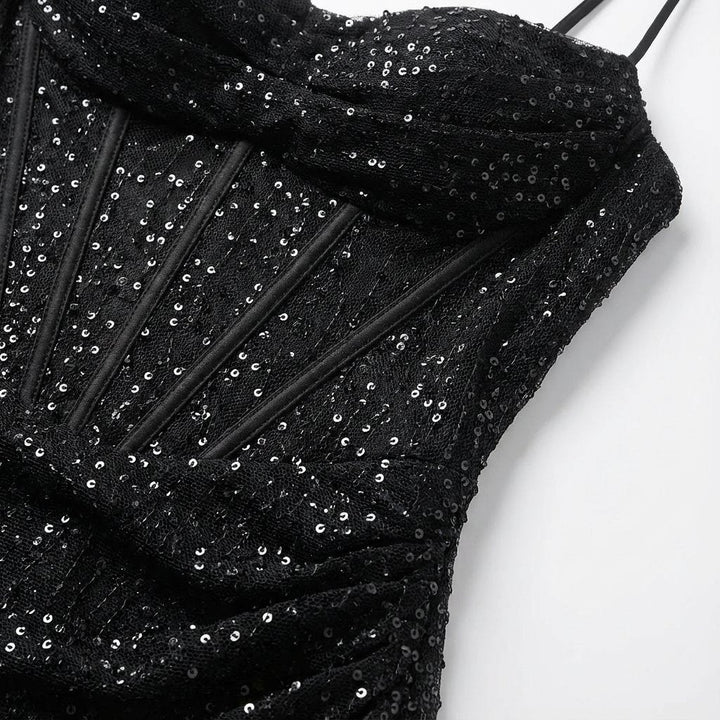 Isla | Abito lungo da donna con scollo a cuore, paillettes e spacco sulla coscia